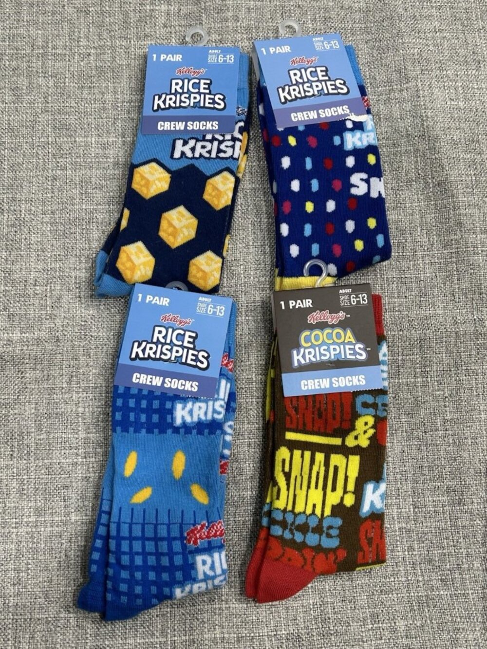 Lot of 4 Novelty Crew Socks Pop Culture Coca Krispies Rice Krispies Kellogg's